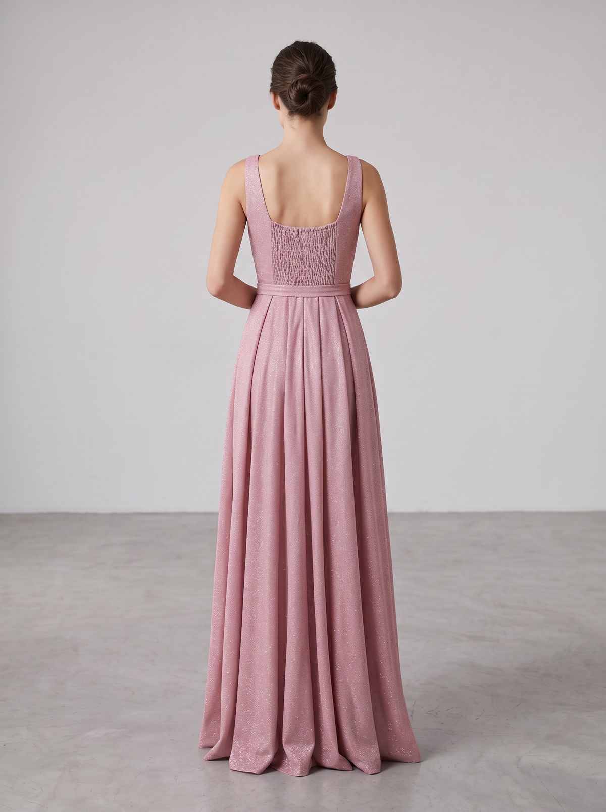 Vestido Glitter Escote Profundo rosa palo - vista de espalda