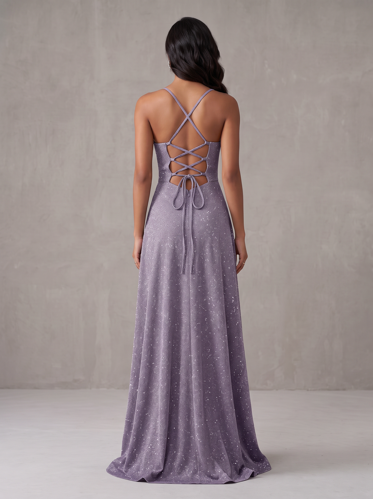 Vestido Glitter Tirantes Cruzados lavanda - espalda entrecruzada