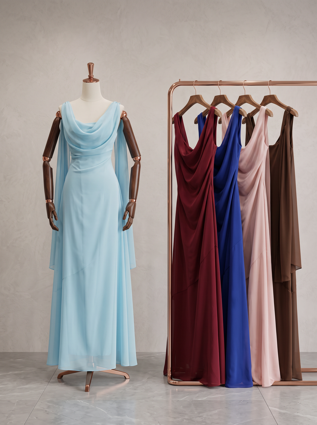 VESTIDO CUELLO ESCOTE CASCADA
